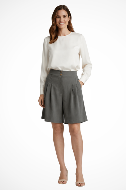 Bermudas Mujer Talle Alto con Pinzas Corte Sartorial