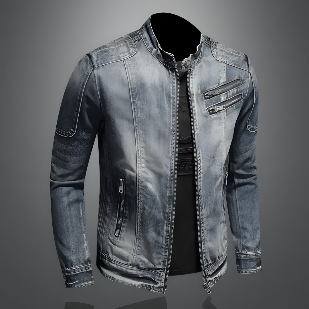 Chaqueta Vaquera Hombre con Cremalleras Detalladas