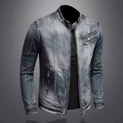 Chaqueta Vaquera Hombre con Cremalleras Detalladas