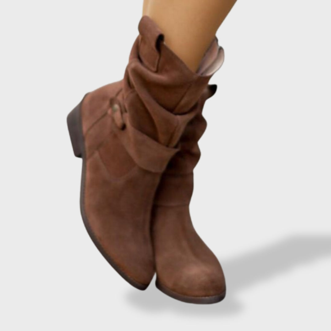 Botines Mujer de Ante Punta Redonda con Cremallera