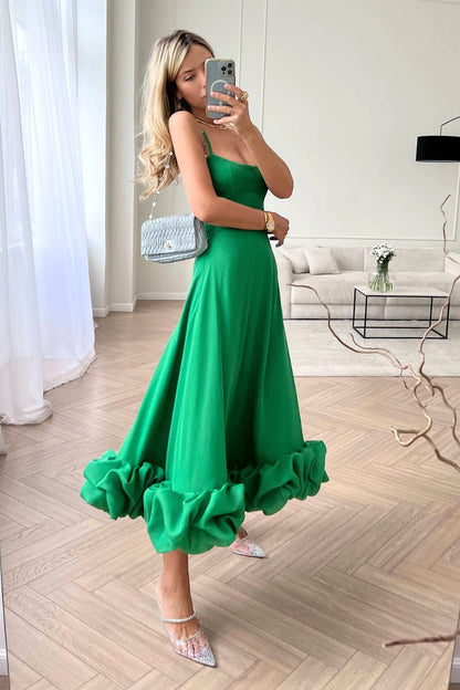 Vestido largo mujer con volantes y escote en V