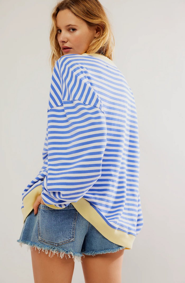 Suéter Mujer Oversize de Punto con Rayas y Cuello Redondo
