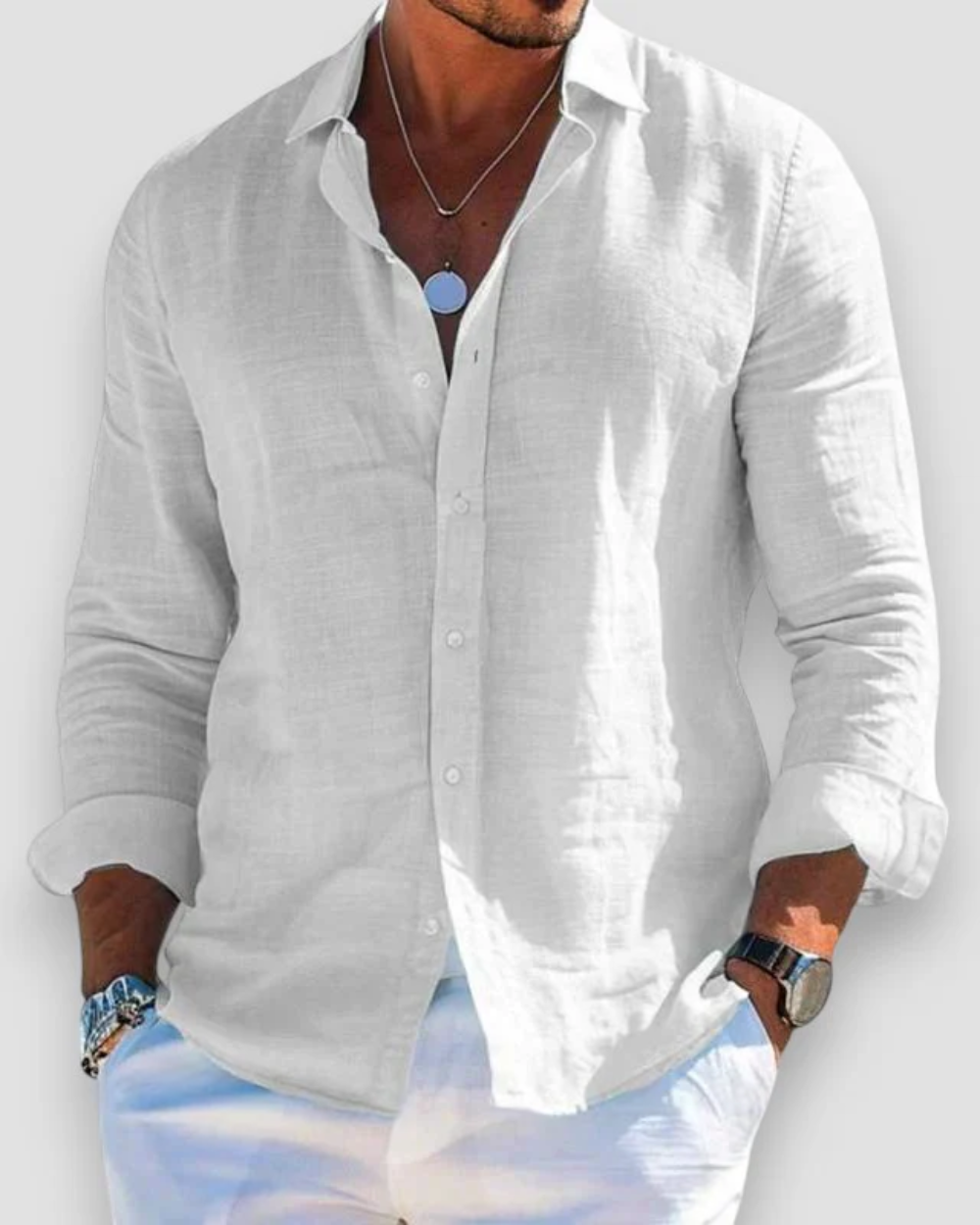 Camisa Hombre Algodón Manga Larga Botones