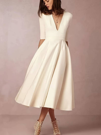 Vestido midi mujer evasé escote en V