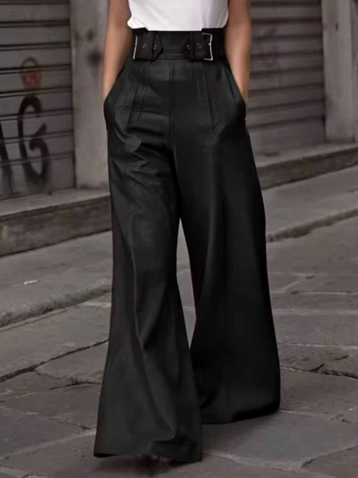 Pantalón Mujer de Cuero Sintético Talle Alto Ajustado