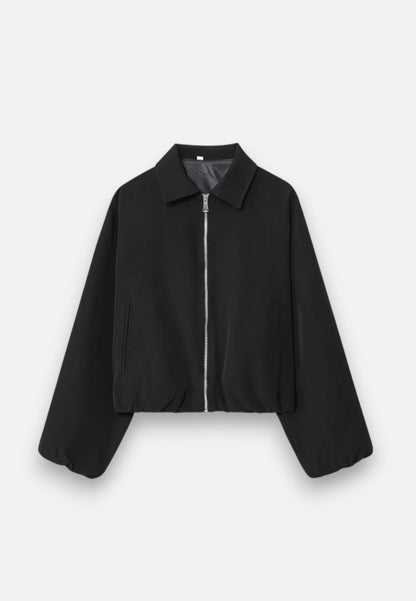 Chaqueta Bomber Mujer Corta Cremallera Cuello Solapa