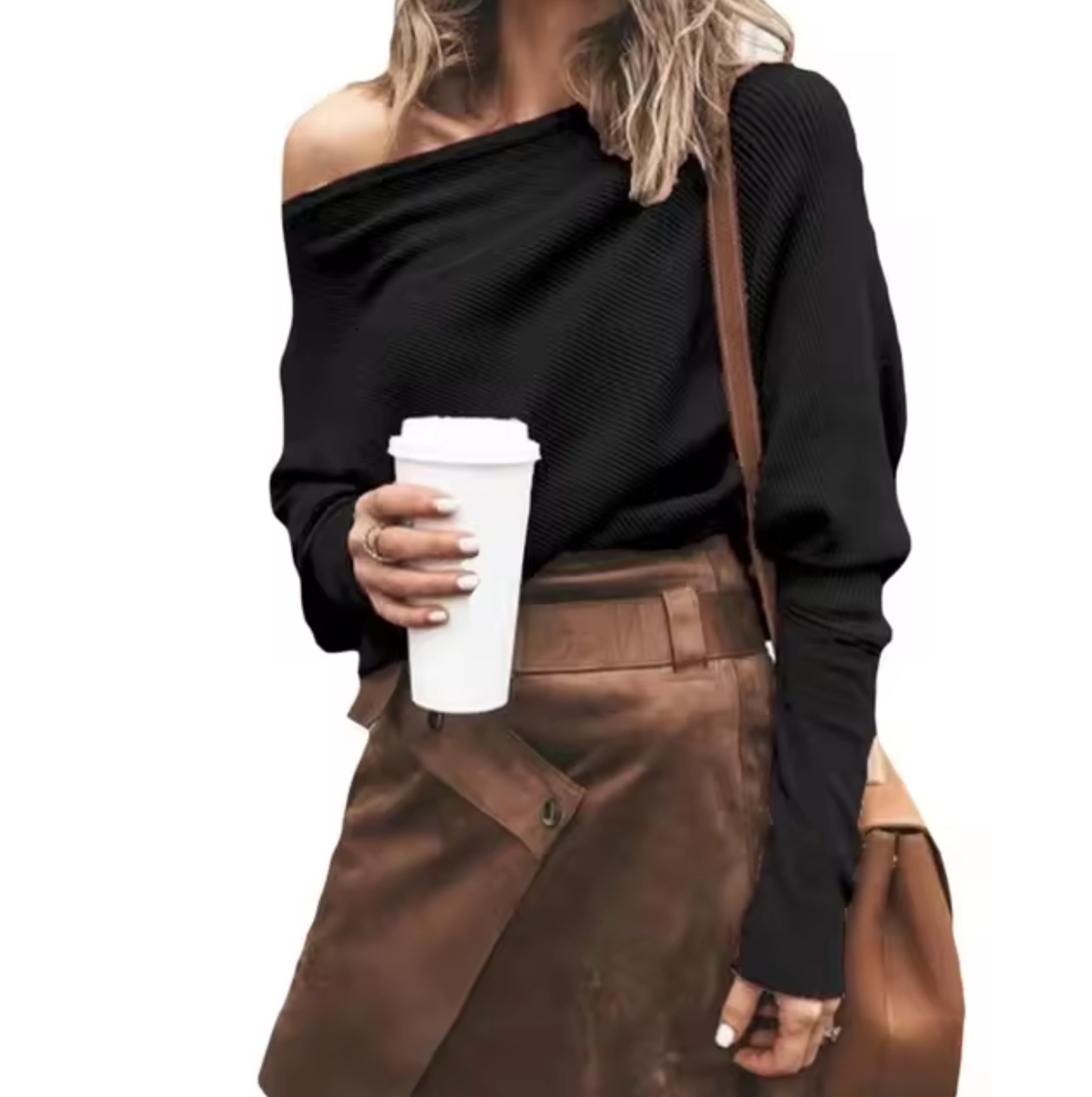Blusa Mujer Off Shoulder Manga Larga Ajustada