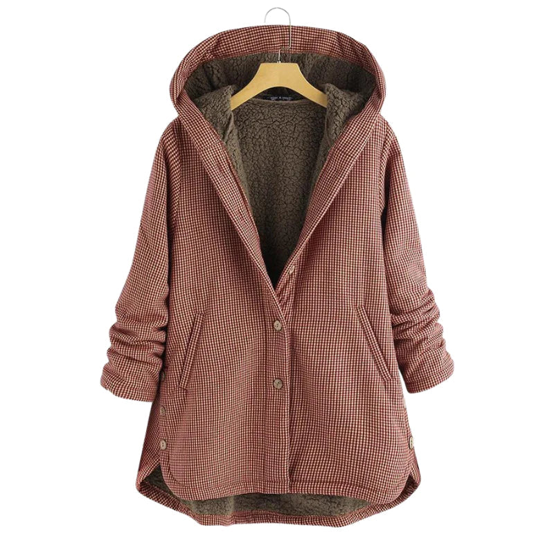 Chaqueta Mujer con Capucha Forro de Fleece Cuadros
