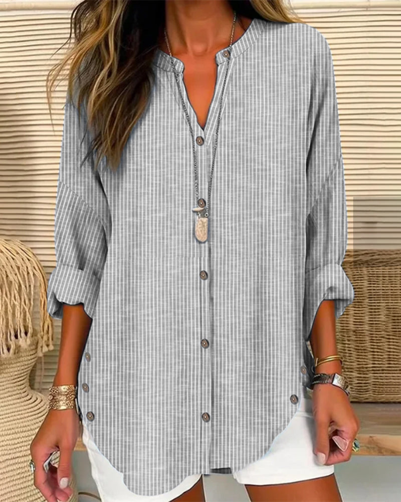 Blusa Larga Mujer Algodón Botones Manga Larga