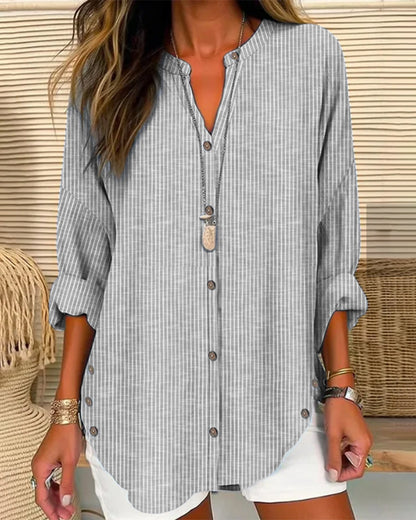 Blusa Larga Mujer Algodón Botones Manga Larga
