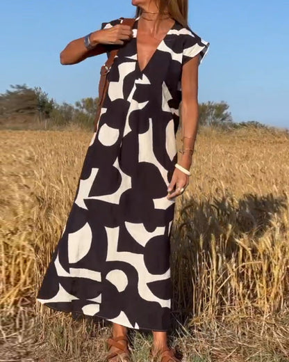 Vestido Mujer Estampado Escote en V Corte Fluido