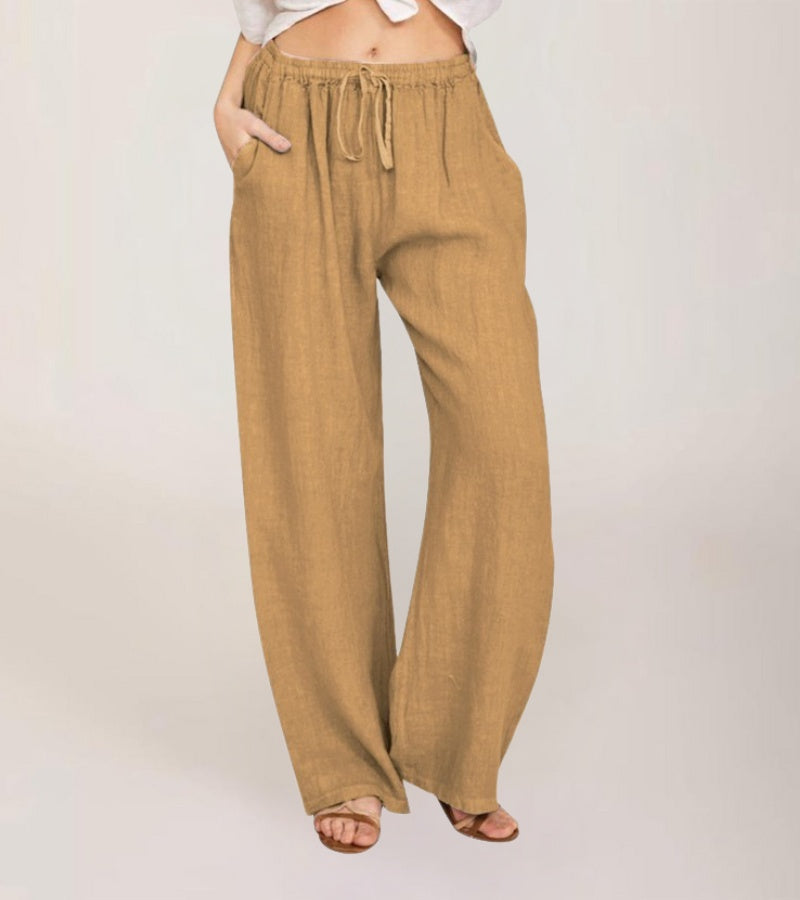 Pantalón Mujer Tiro Alto Tejido Ligero Pierna Recta