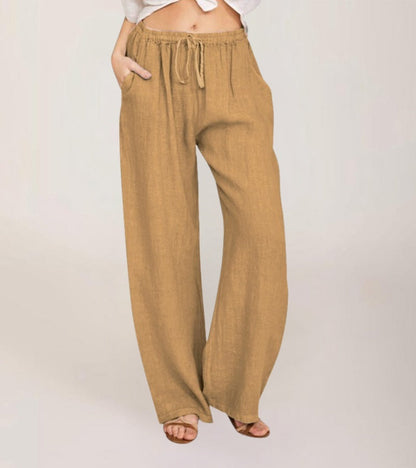 Pantalón Mujer Tiro Alto Tejido Ligero Pierna Recta