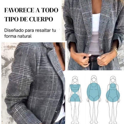 Blazer Mujer de Tela a Cuadros Corte Clasico