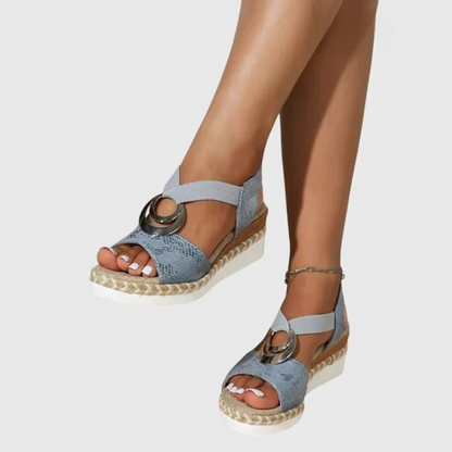 Sandalias Plataforma Mujer Cuña Tira Tobillo Acabado Corcho