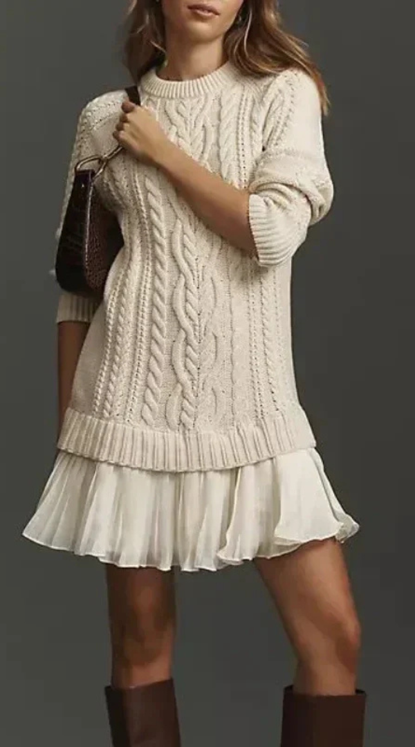 Vestido Mujer de Punto con Falda Plisada