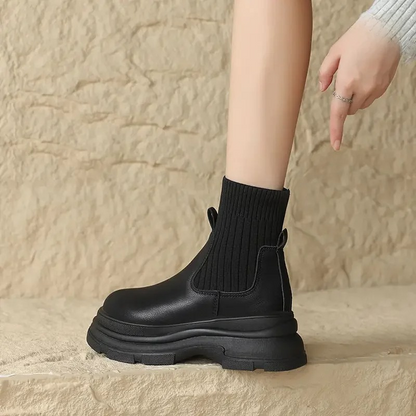 Botas Chelsea Mujer con Detalle de Tejido Elástico