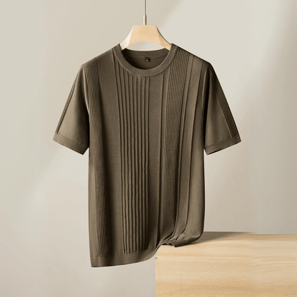 Camiseta Hombre de Punto Seda de Hielo Manga Corta Cuello Redondo