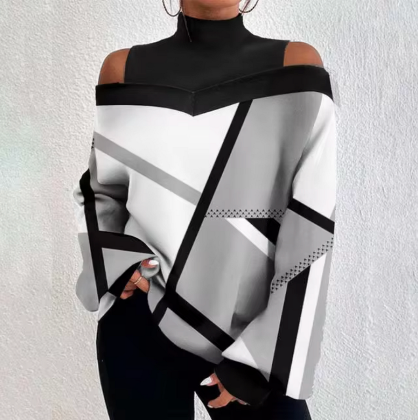Blusa Mujer Off-Shoulder Cuello Alto Ajuste Suelto