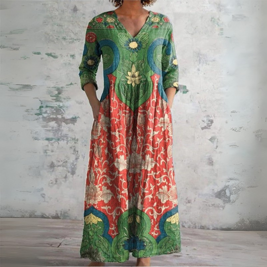 Vestido maxi mujer Estampado floral estilo vintage - Mavetta