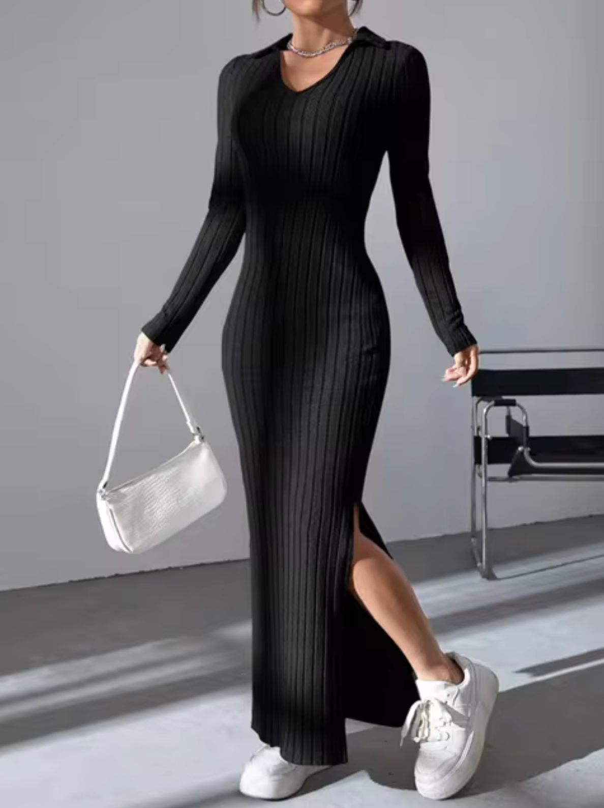 Vestido largo mujer de punto suave estilo relajado