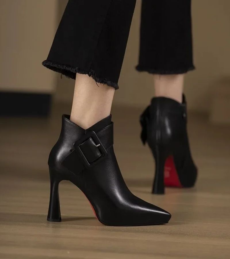 Botines mujer Tacón Alto Hebilla Grande Estilo Moderno