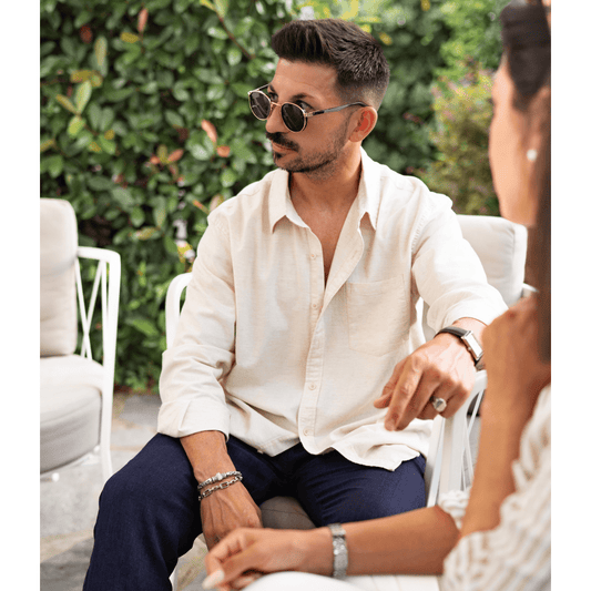 Camisa Hombre Algodón y Lino Manga Larga Cuello Solapa - Mavetta