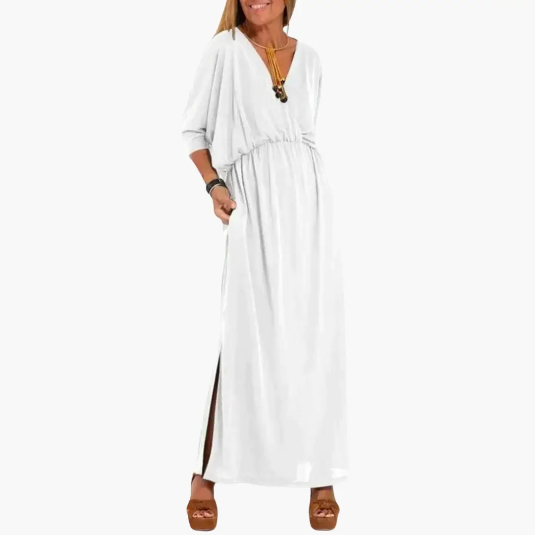 Vestido Largo Mujer con Cuello en V Ajuste Clásico