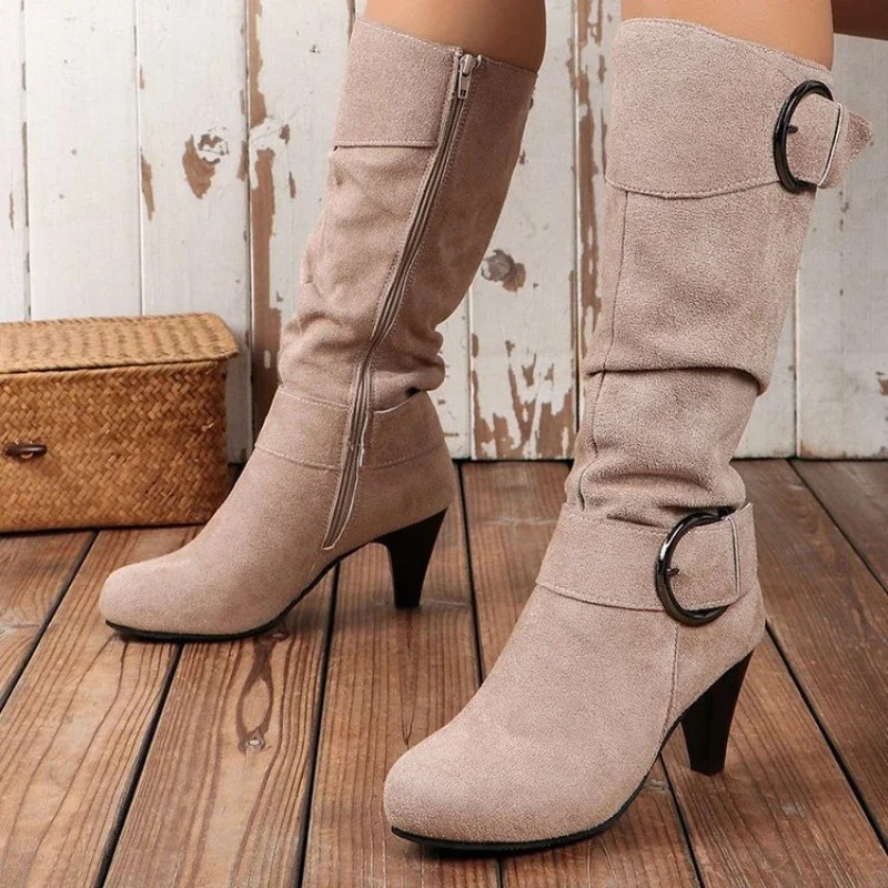 Botas Altas Mujer Puntera Redonda Ajuste Clasico