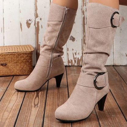 Botas Altas Mujer Puntera Redonda Ajuste Clasico