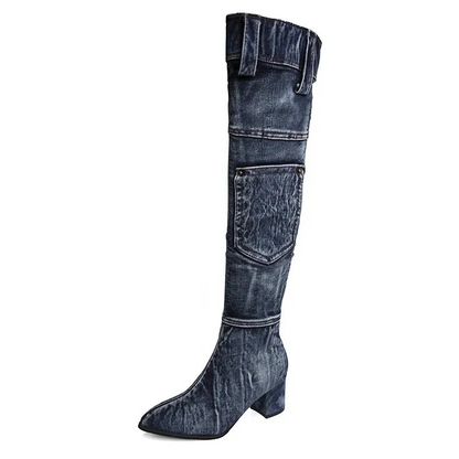 Botas Mujer Caña Alta Puntera Afilada Diseño Patchwork