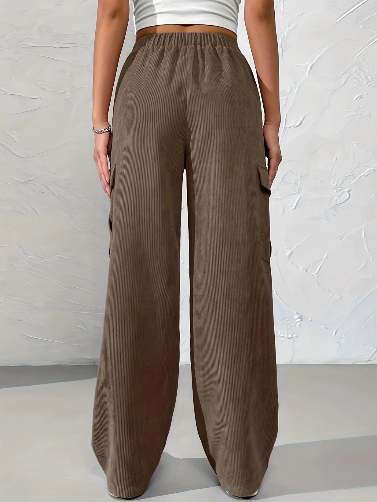 Pantalones Cargo Mujer de Pana Pierna Ancha