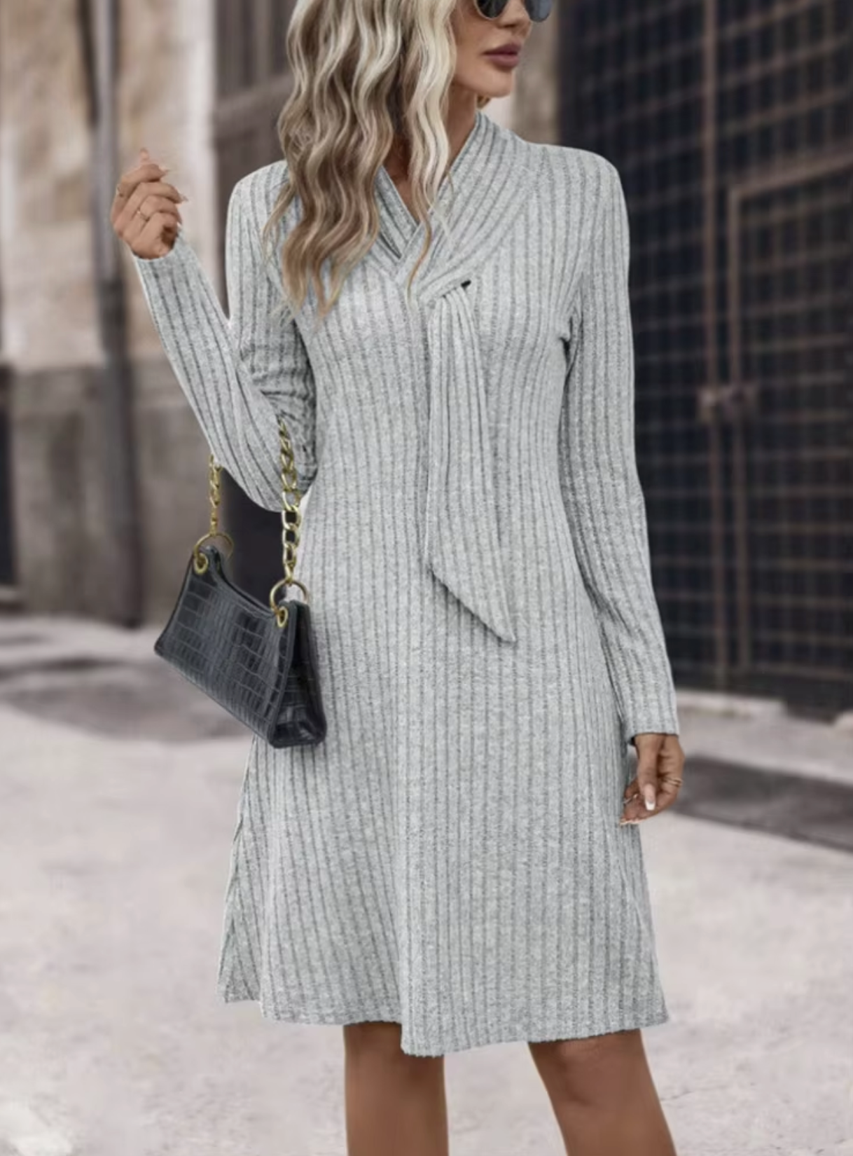 Vestido Mujer de Plumeti Manga Larga Ajustado