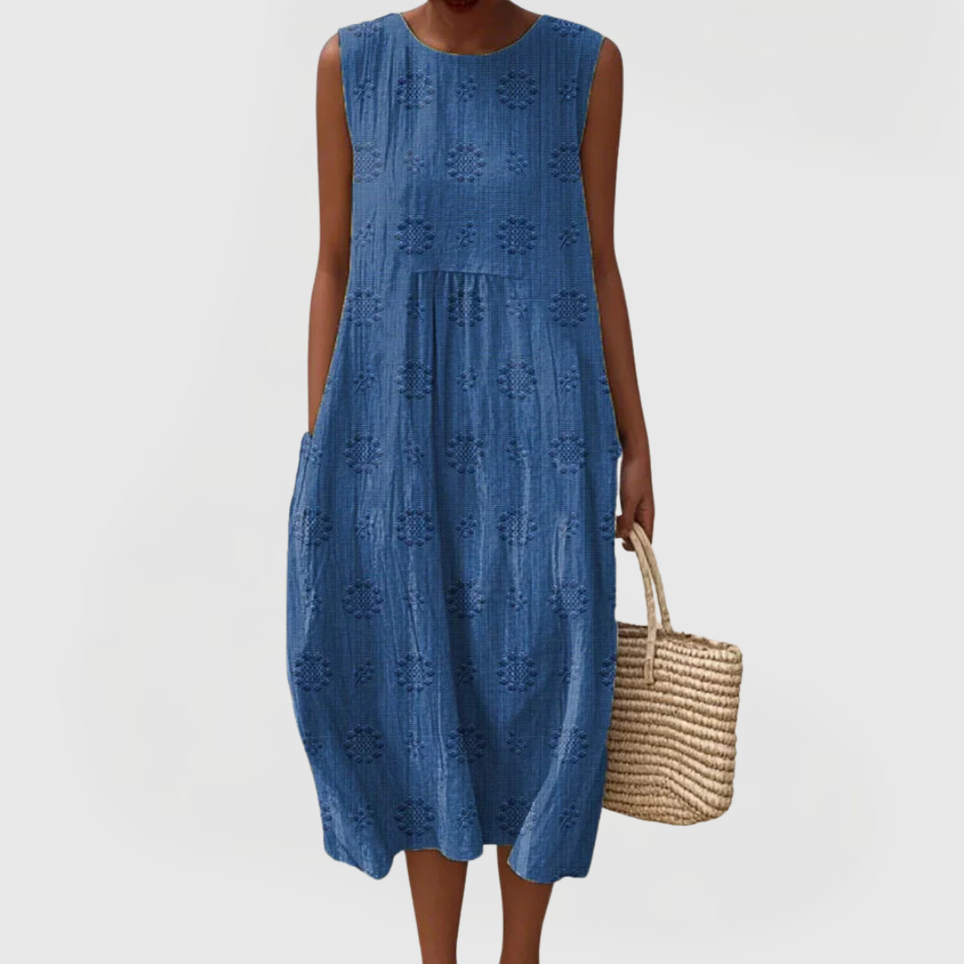Vestido midi mujer tejido ligero sin mangas bolsillos laterales