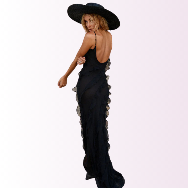 Vestido maxi mujer con volantes y vuelo amplio