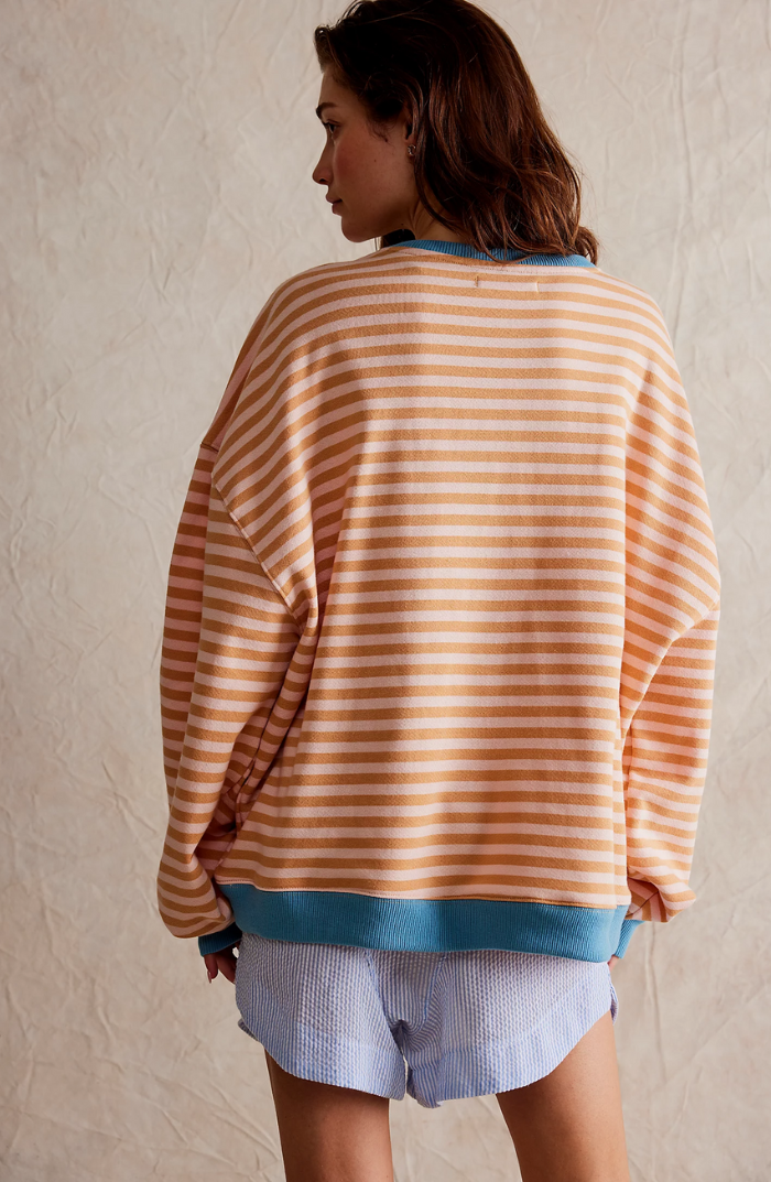 Suéter Mujer Oversize de Punto con Rayas y Cuello Redondo