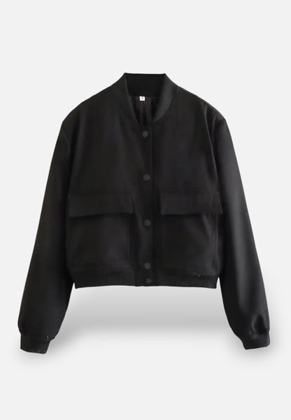 Chaqueta Bomber Mujer Corta Botonadura Simple Bolsillos