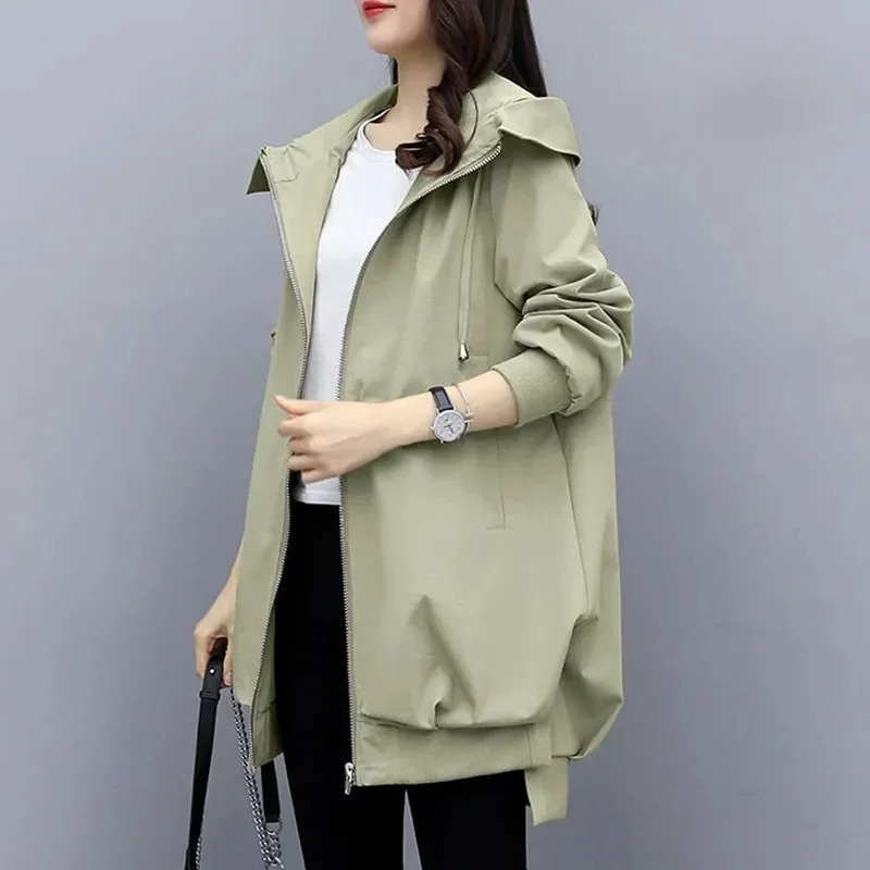 Trench Coat Mujer Ligero con Cremallera Corte Relajado