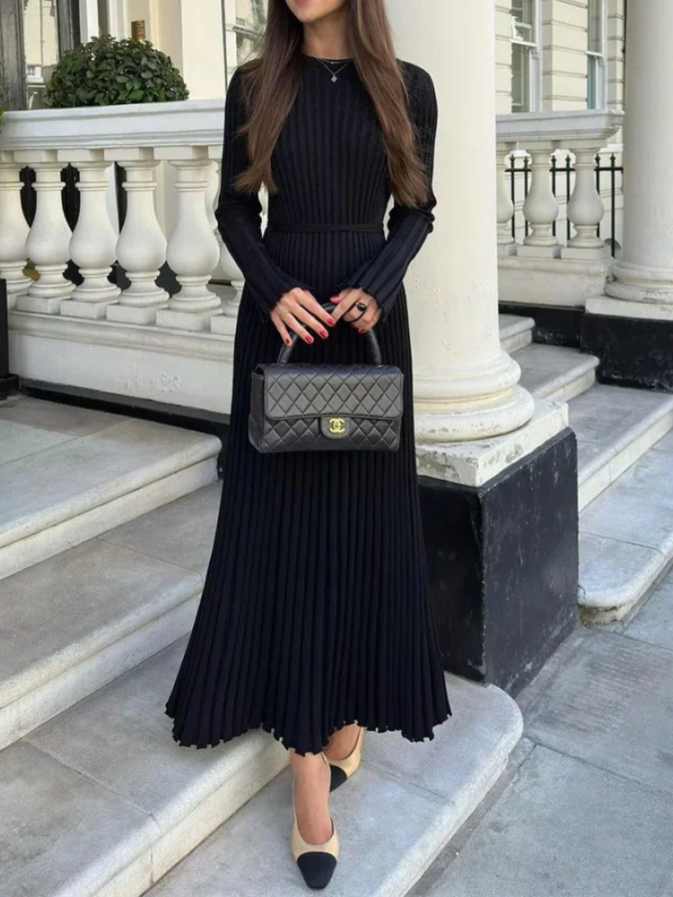 Vestido largo mujer de plumeti tejido elástico ajustado plisado