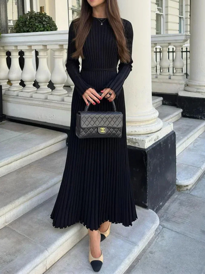 Vestido largo mujer de plumeti tejido elástico ajustado plisado