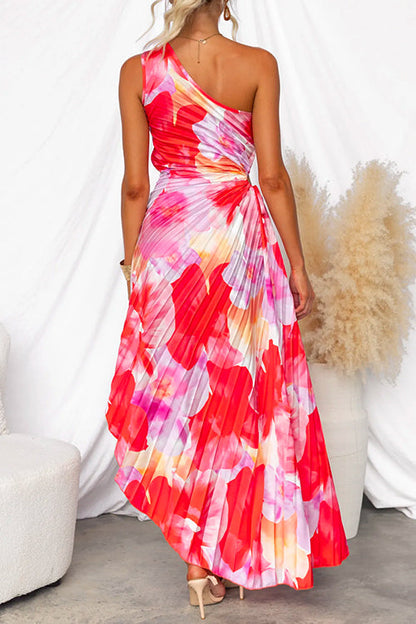 Vestido Plisado Mujer de Un Solo Hombro