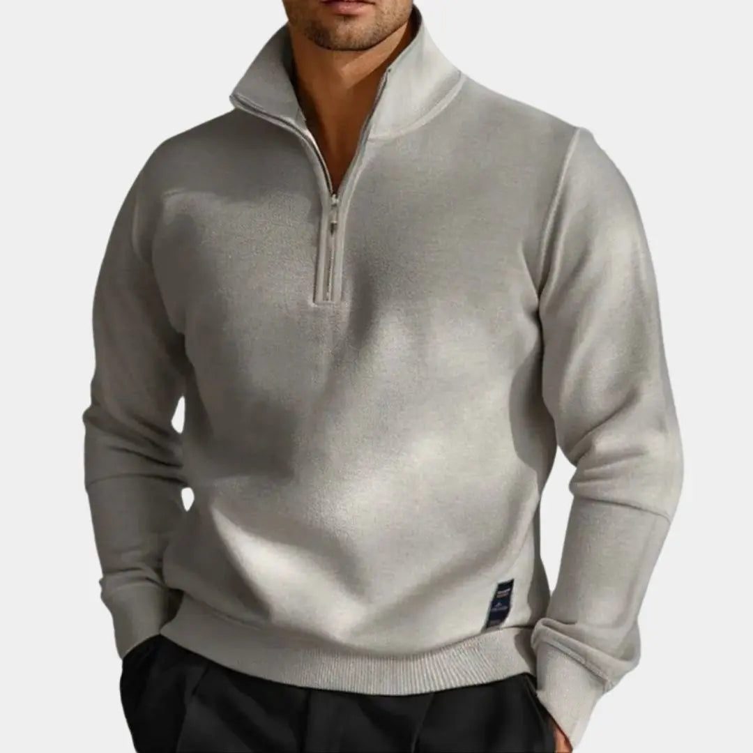 Jersey Hombre de Punto Suave Media Cremallera Cuello Alto