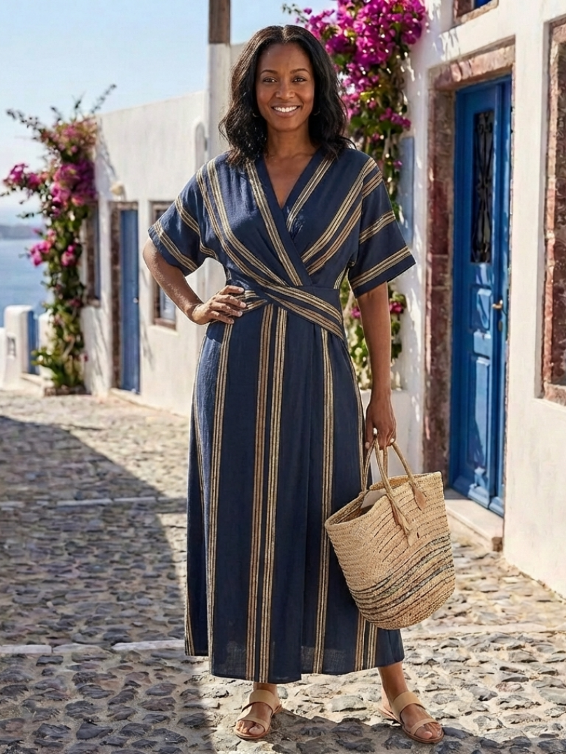 Vestido midi Mujer Escote en V Tela Fresca