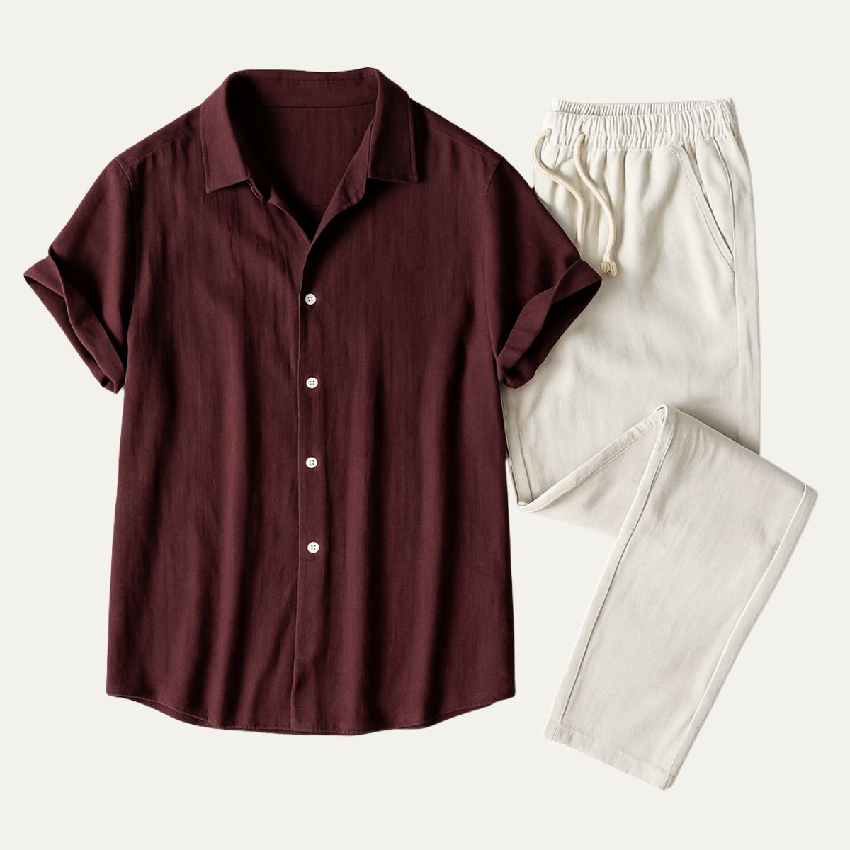 Conjunto Hombre de Lino Camisa Manga Corta Pantalón Cordón - Mavetta