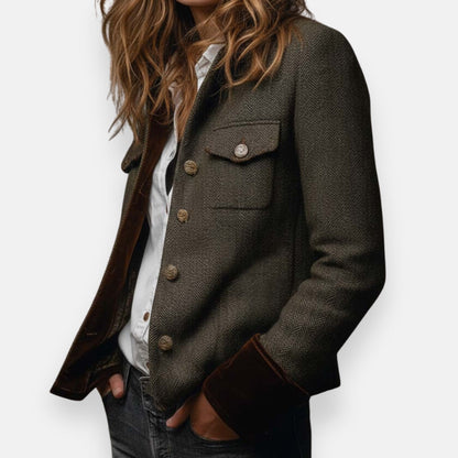 Chaqueta mujer de tweed vintage con detalles de terciopelo