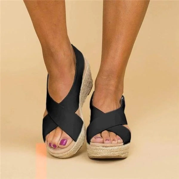 Sandalias Mujer Cuero Cuña Alpargata Tiras Cruzadas
