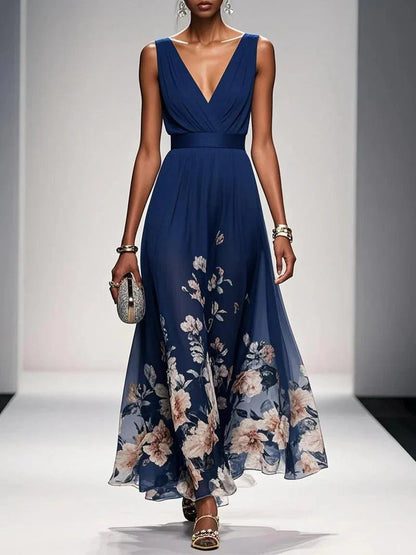 Vestido maxi mujer de chiffon estampado floral verano
