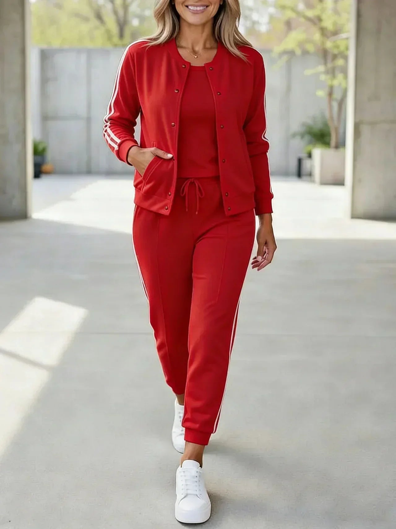 Conjunto sport mujer chaqueta y pantalón rayas elegante