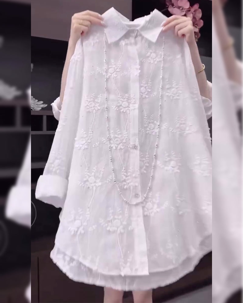 Camisa mujer de tejido ligero hombros caídos bordado