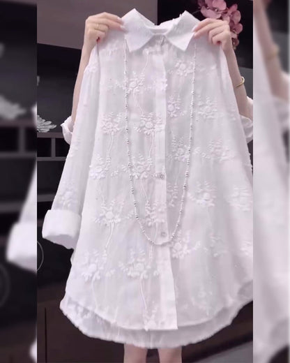Camisa mujer de tejido ligero hombros caídos bordado